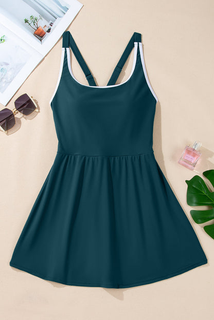 Contrast Trim Ruffle High Waist Swim Dress