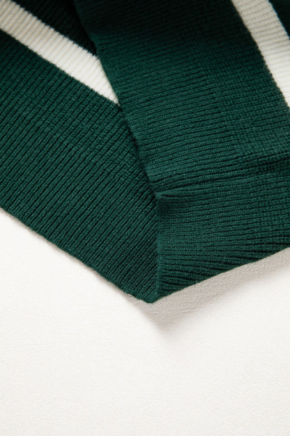 Stripe Ribbed Half-Zip Collar Sleeveless Sweater