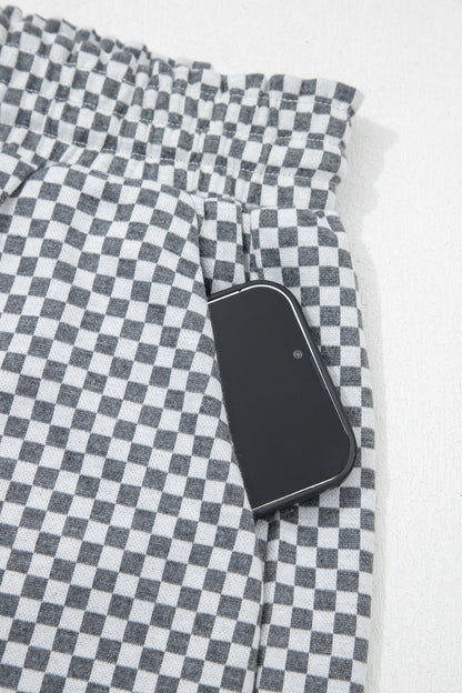 Checker Drawstring Elastic Waist Pocketed Shorts