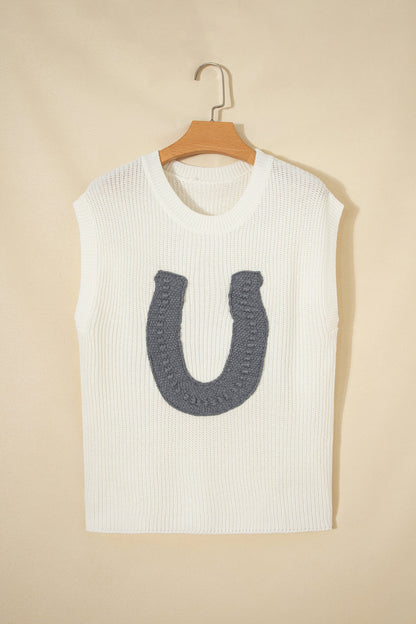 Western Horseshoe Crochet Short Sleeve Sweater