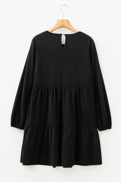 Solid Lantern Sleeve Tiered Mini Dress