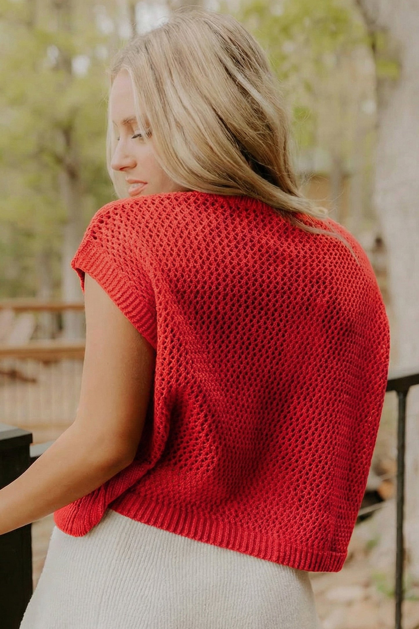USA Flag Crochet Short Sleeve Sweater Top