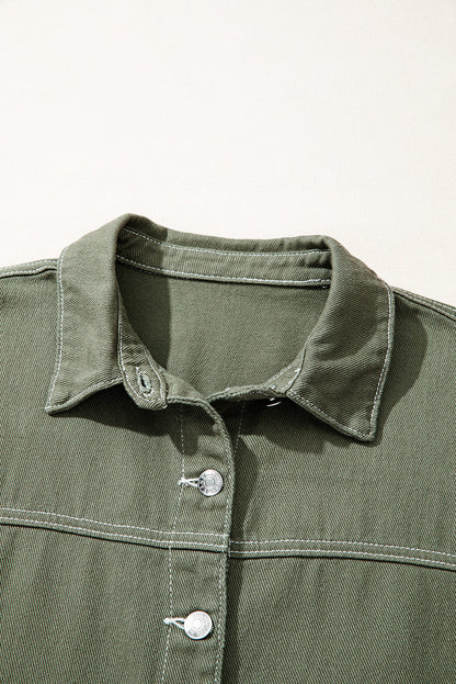 Denim Button-Up Patch Pocket Collared Jacket