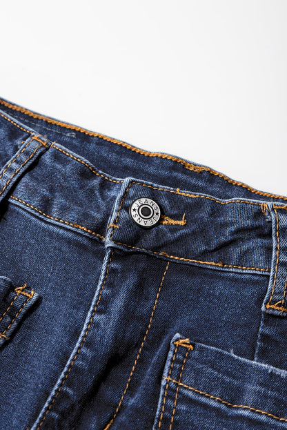 Denim High Waist Patch Pocket Straight Leg Jeans