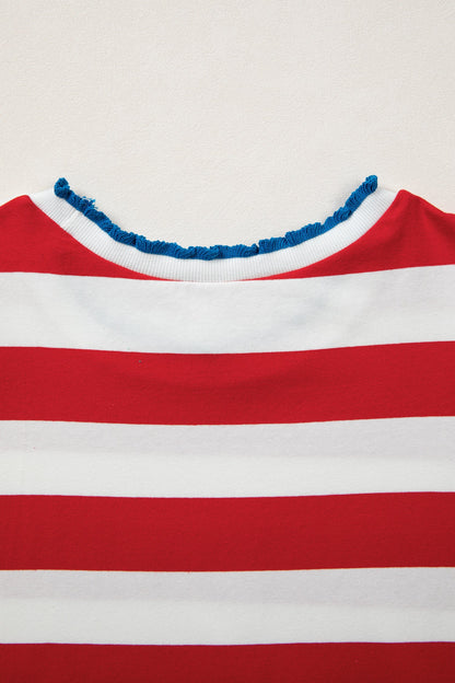 Americana Stripe Contrast Trim Puff Sleeve Dress