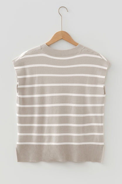 Stripe Side Slit Short Sleeve Sweater Tee