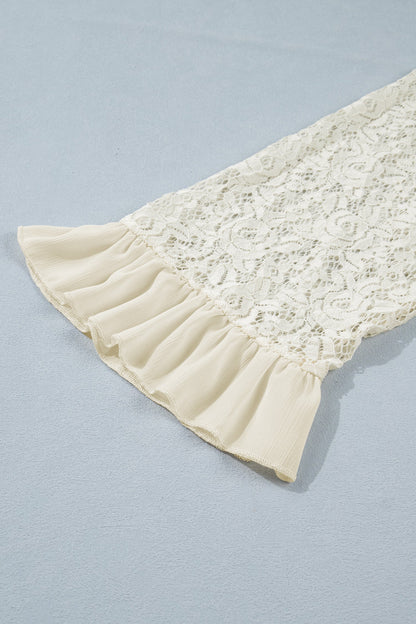 Sheer Lace Ruffle Trim Long Sleeve Blouse