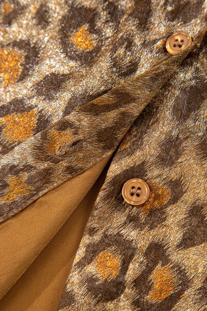 Leopard Metallic Short Sleeve Buttoned Shirt