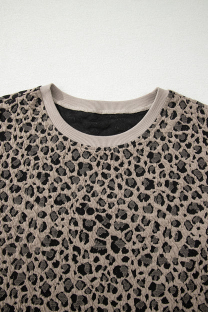 Plus Size Leopard Textured Short Sleeve T-Shirt