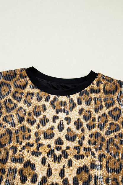 Leopard Sequin Short Sleeve Top