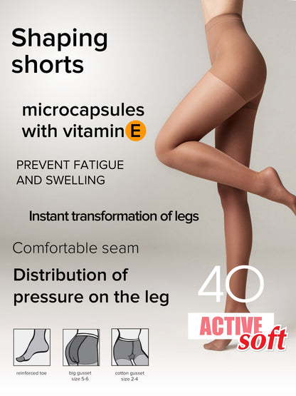 Tights Conte Active Soft 40 Den - Shaping Support with Vitamin E