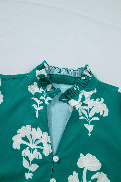 Floral Frilled V-Neck Puff Sleeve Mini Dress