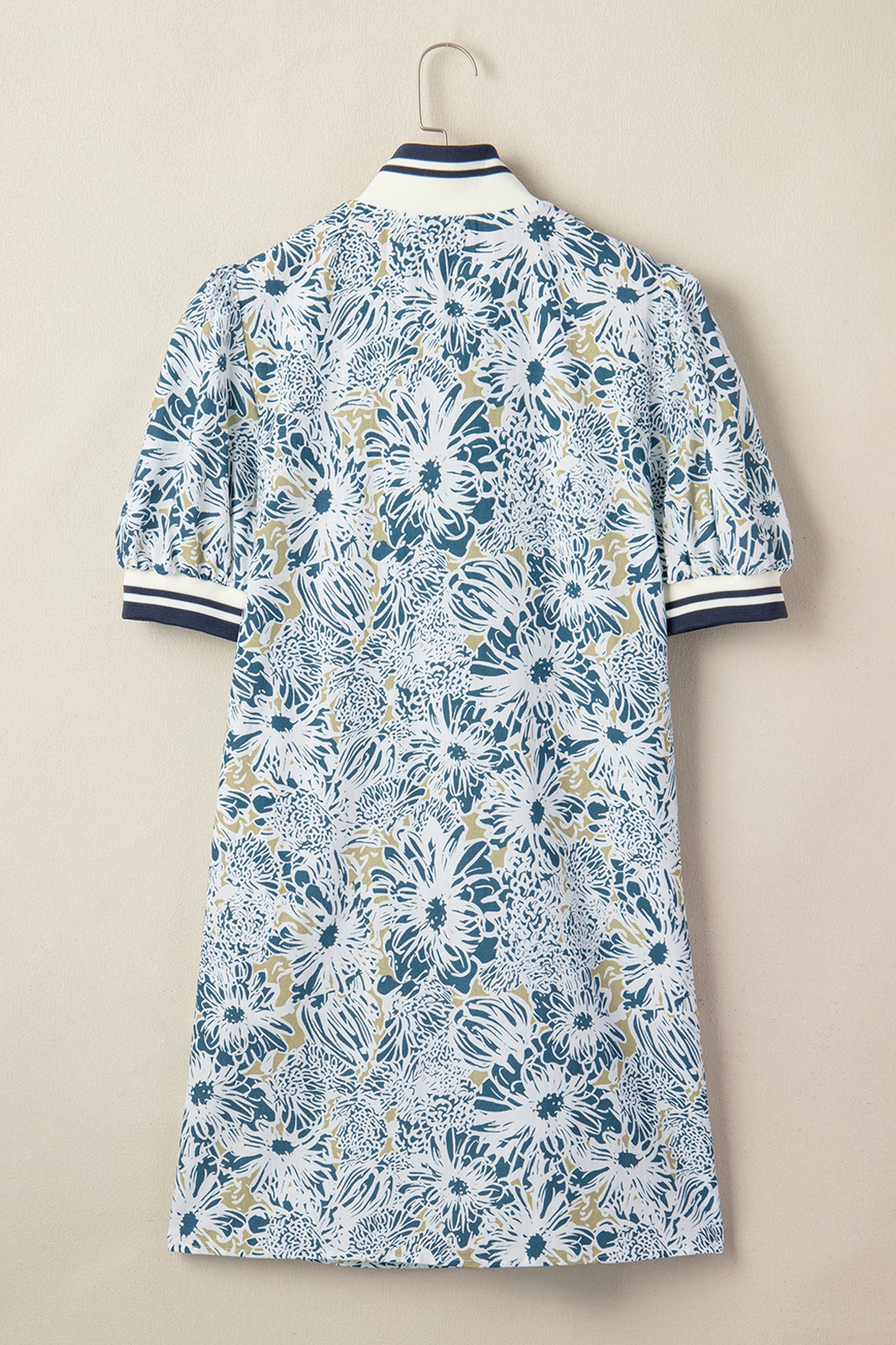 Floral Stripe Patchwork Collared Short Sleeve Mini Dress