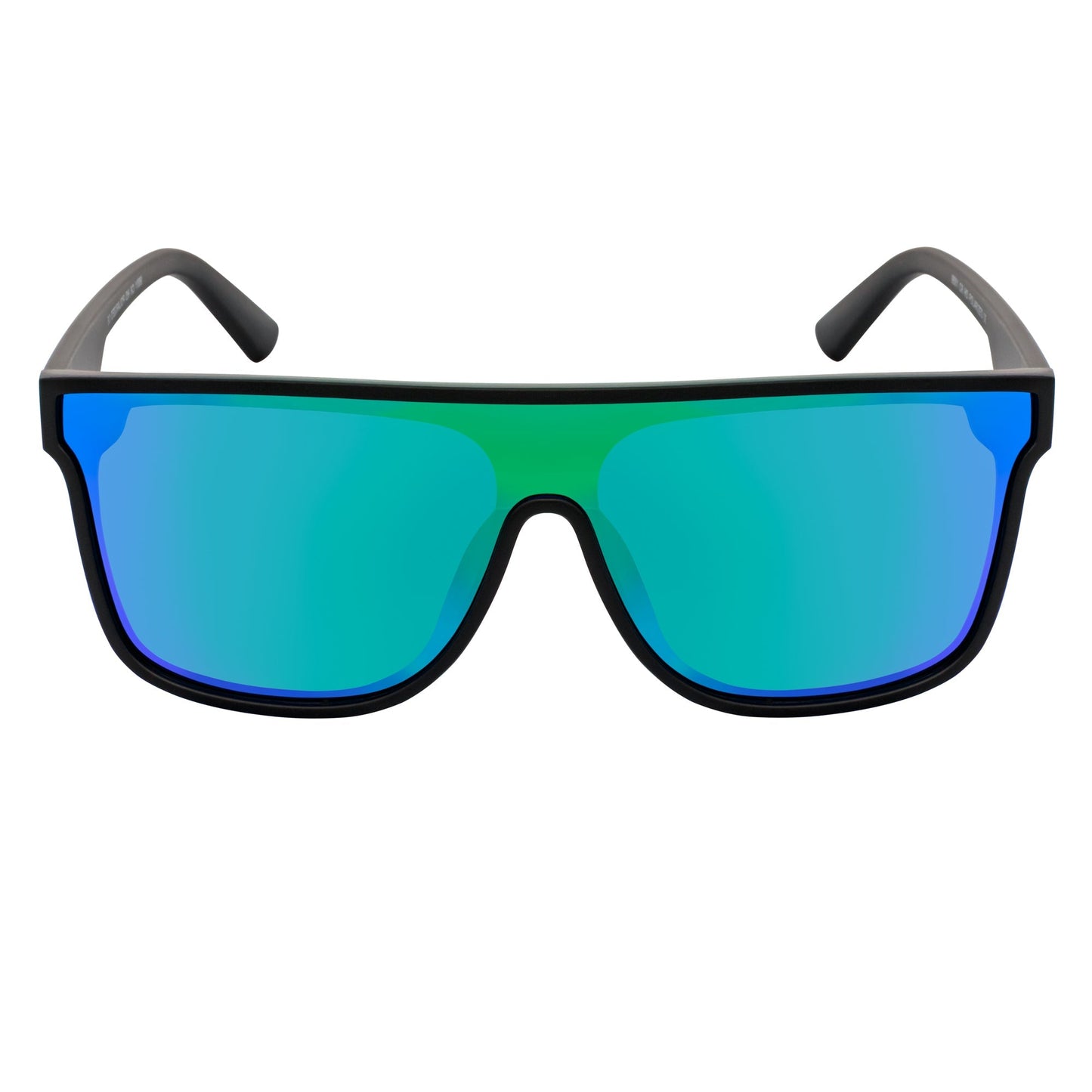 AEON - Flat Top Shield Polarized Sunglasses Mono Lens Black Green Mirror