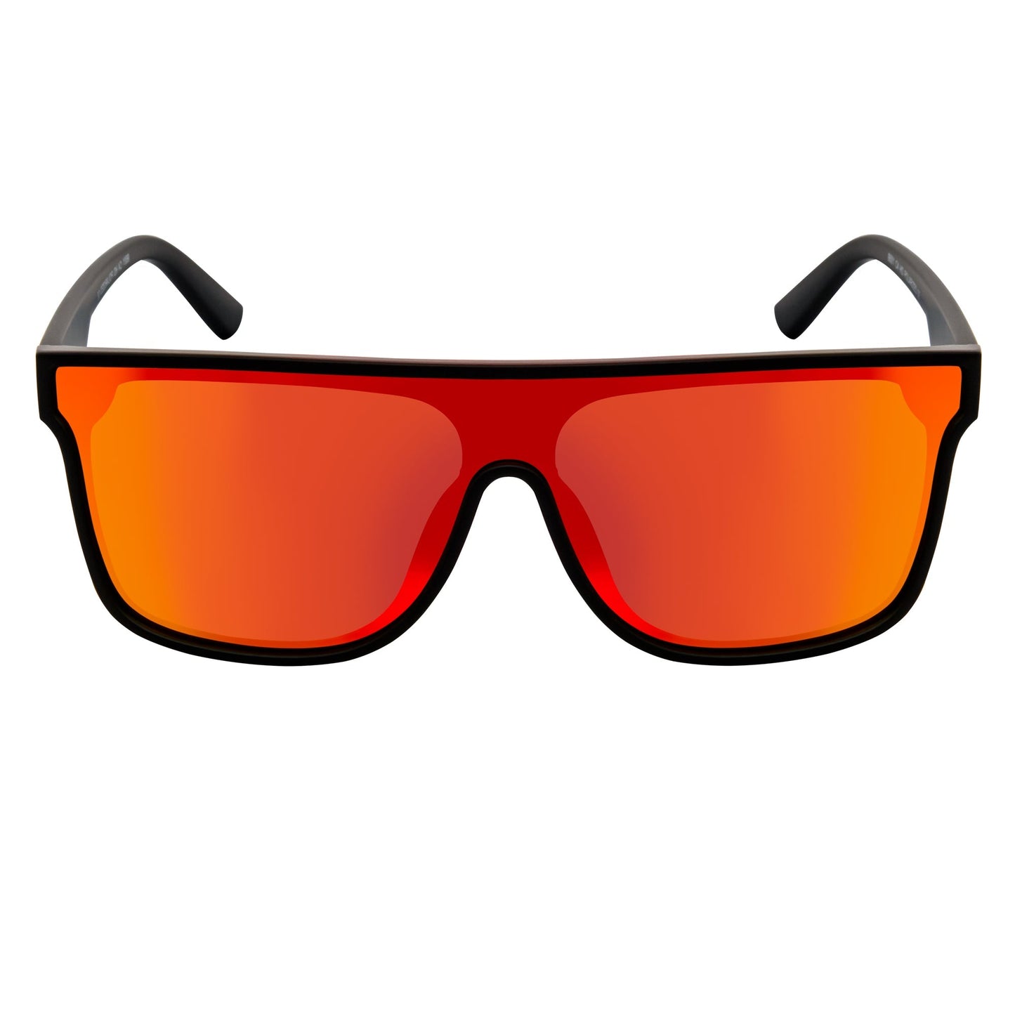 AEON - Flat Top Shield Polarized Sunglasses Mono Lens Black Orange Mirror