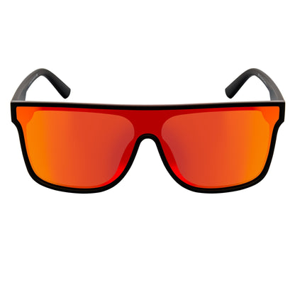 AEON - Flat Top Shield Polarized Sunglasses Mono Lens Black Orange Mirror