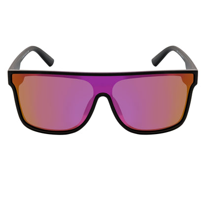 AEON - Flat Top Shield Polarized Sunglasses Mono Lens Black Purple Mirror