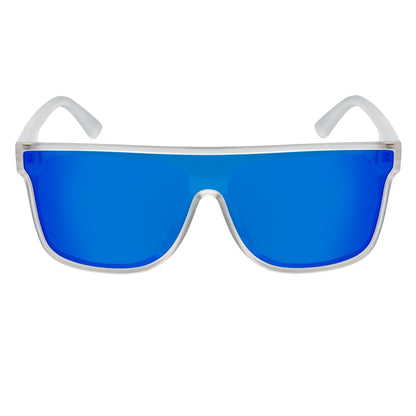 AEON - Flat Top Shield Polarized Sunglasses Mono Lens Frost Blue Mirror