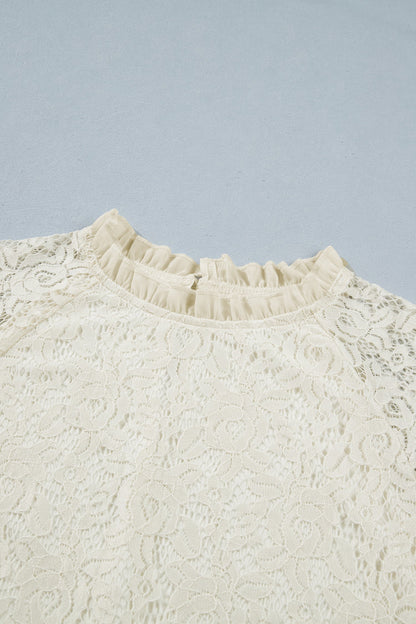 Sheer Lace Ruffle Trim Long Sleeve Blouse