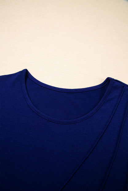 Solid Asymmetric Seam Long Sleeve Top