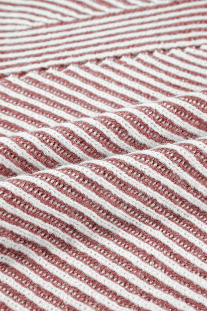 Stripe Ribbed Knit Boat Neck Sweater