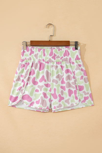 Camo Shirred High Waist Athleisure Shorts