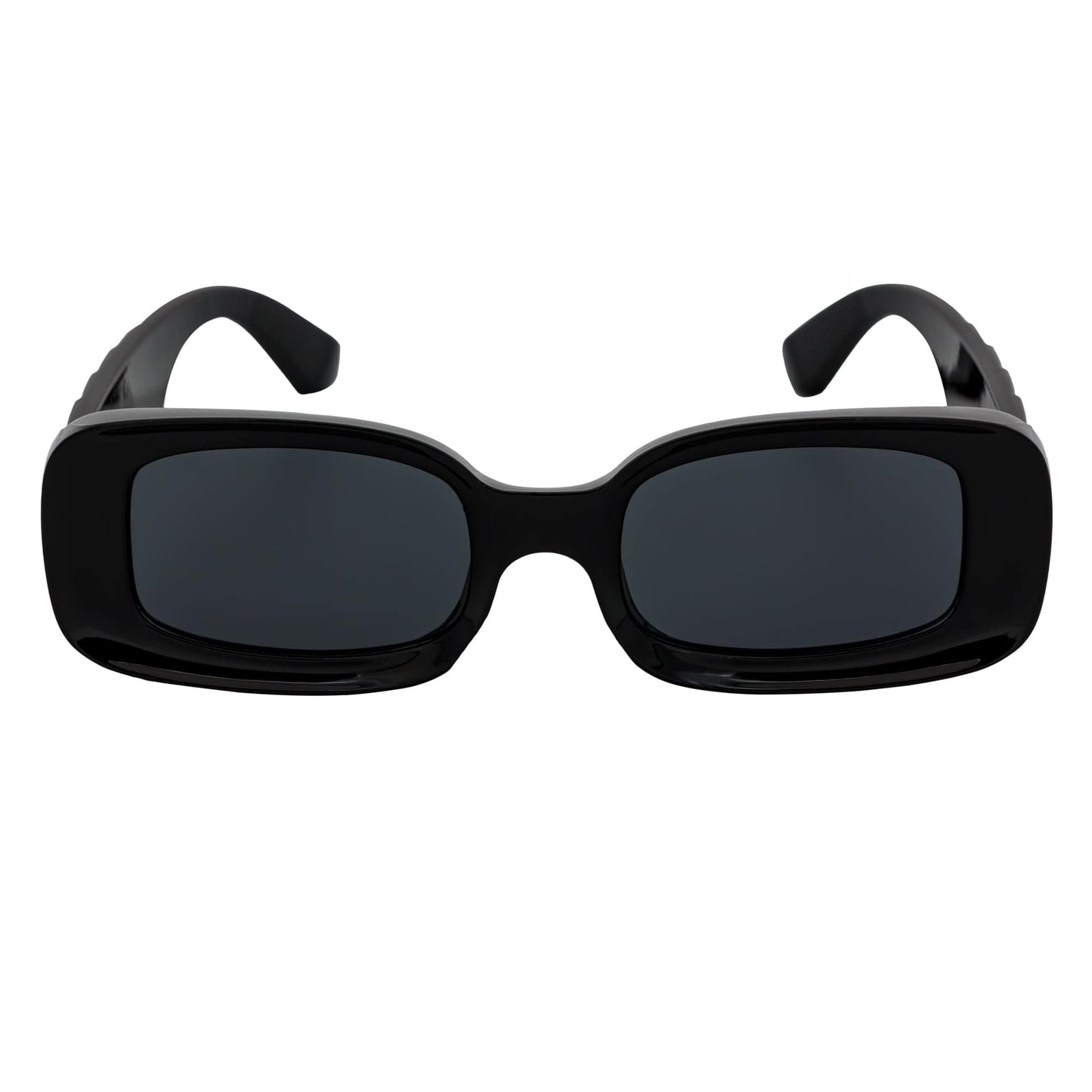 ASHER - Small Thick Frame Rectangle Sunglasses 90s Fashion Black Smoke