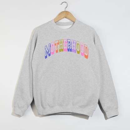 Retro Motherhood Sweatshirt | Colorful Collegiate Mom Crewneck