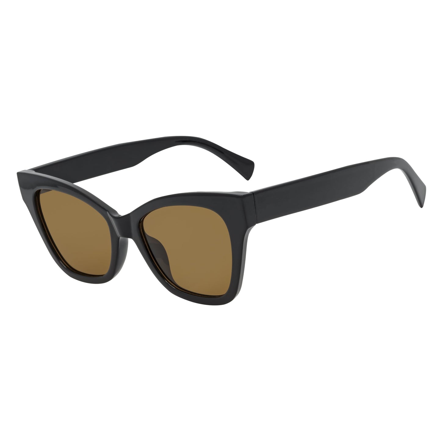 AUDREY - Womens Oversize High Fashion Cat Eye Sunglasses Black Brown Lens