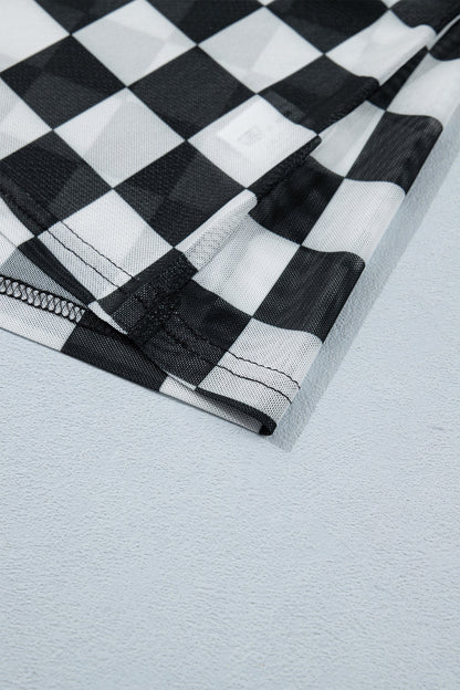 Checker Sheer Mesh Spaghetti Strap Tank Top