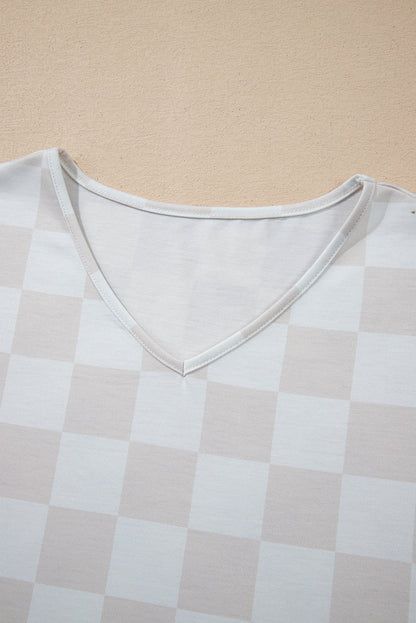 Checker V-Neck Tee & Drawstring Shorts Set