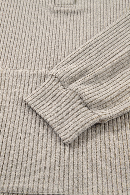 Plus Size Ribbed Knit Kangaroo Pocket Henley Top