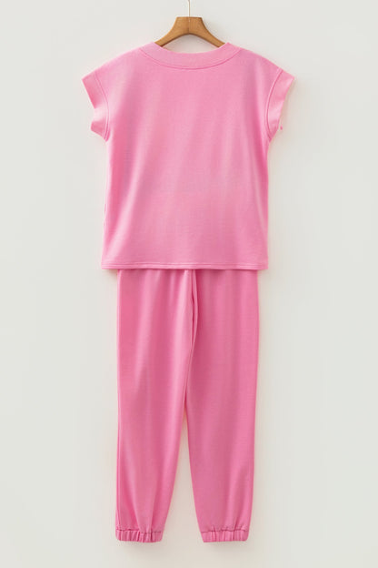 Solid V-Neck Tee & Drawstring Pants Set