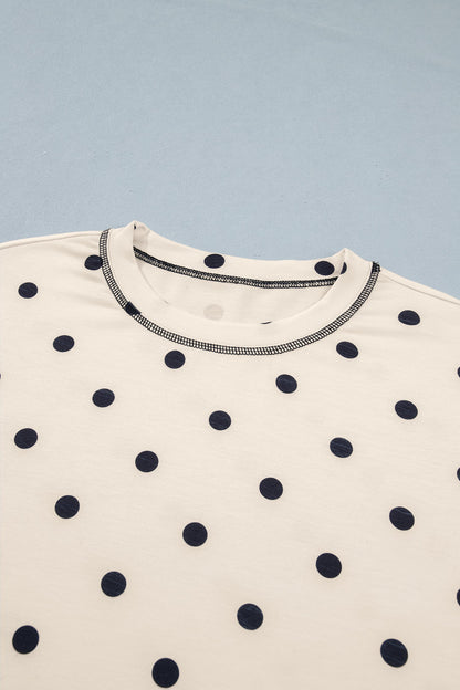 Polka Dot Loose Tee & Drawstring Shorts Set