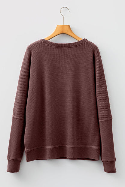 Waffle Knit Patchwork Long Sleeve Top