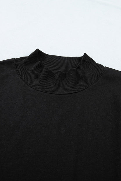 Solid Mock Neck Cap Sleeve Oversized Top