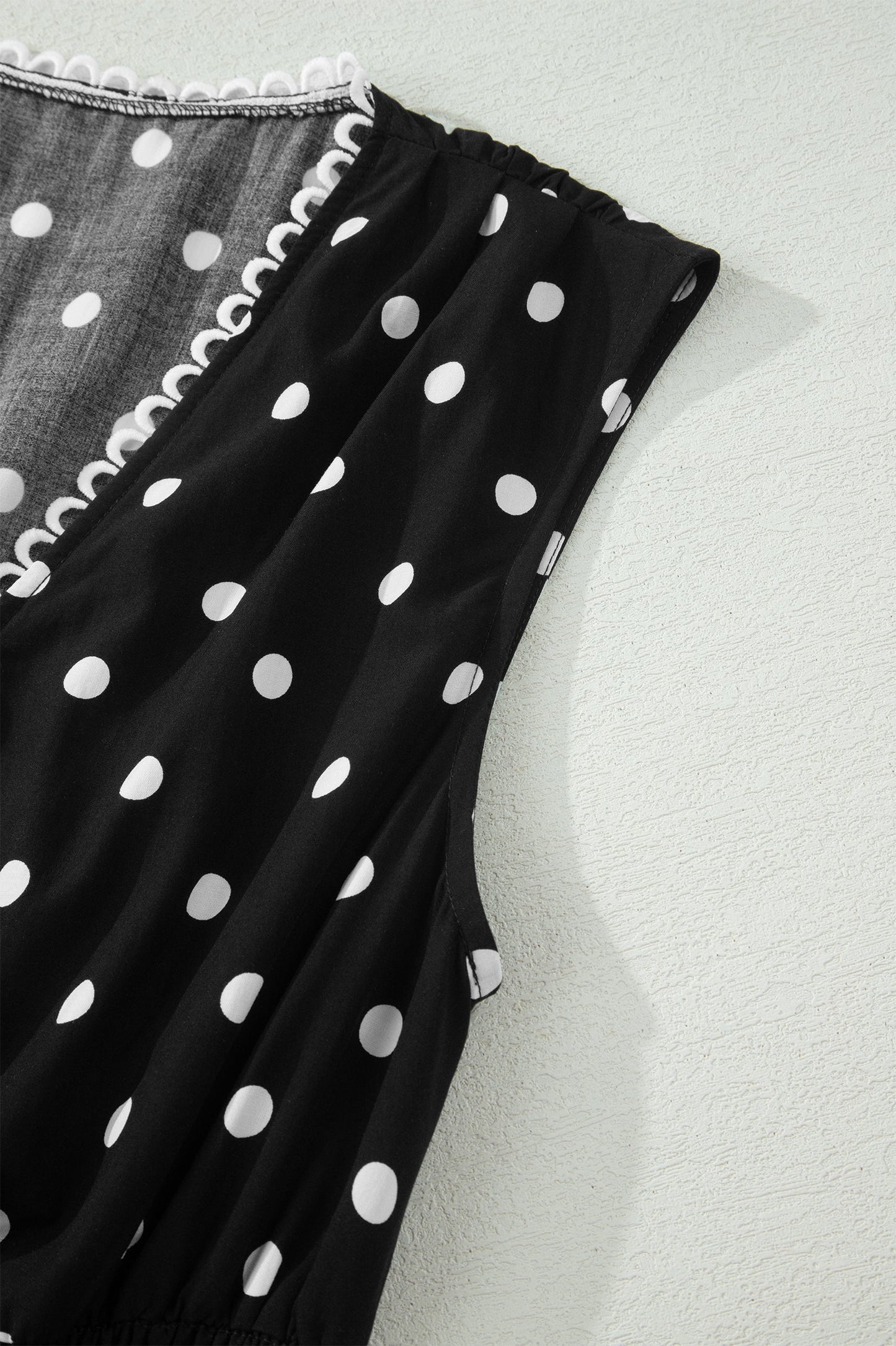 Polka Dot Zip Up V-Neck Sleeveless Dress