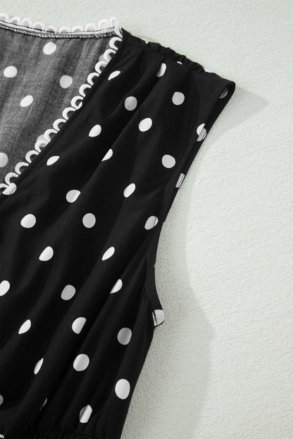 Polka Dot Zip Up V-Neck Sleeveless Dress