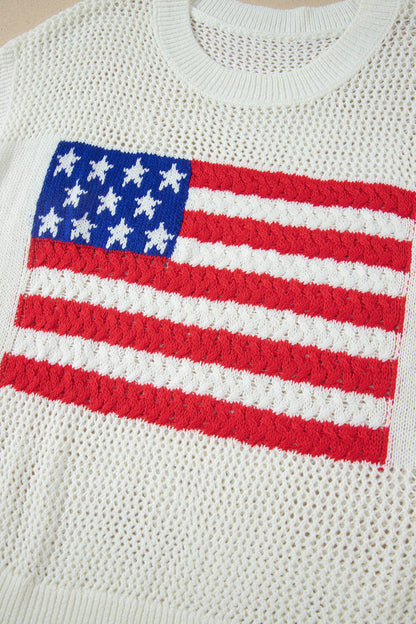 USA Flag Crochet Short Sleeve Sweater Top