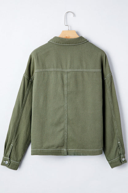 Denim Button-Up Patch Pocket Collared Jacket