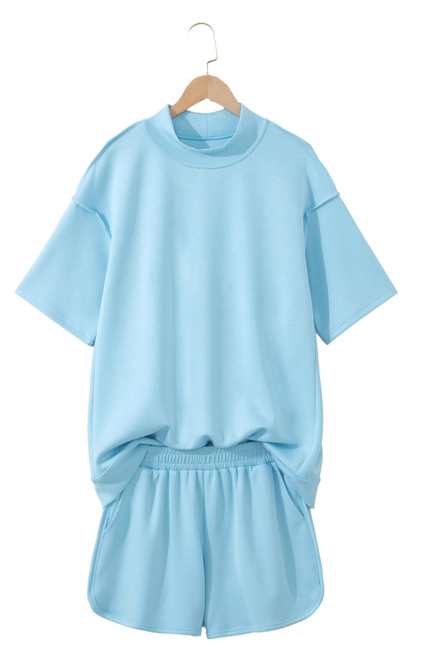 Solid Exposed Seam Mock Neck Tee & Shorts Set