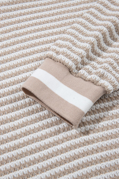 Stripe Textured Knit Long Sleeve V-Neck Top