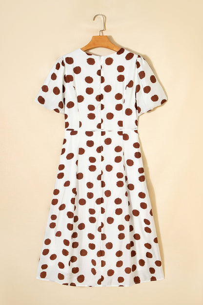 Polka Dot V-Neck Short Sleeve Midi Dress