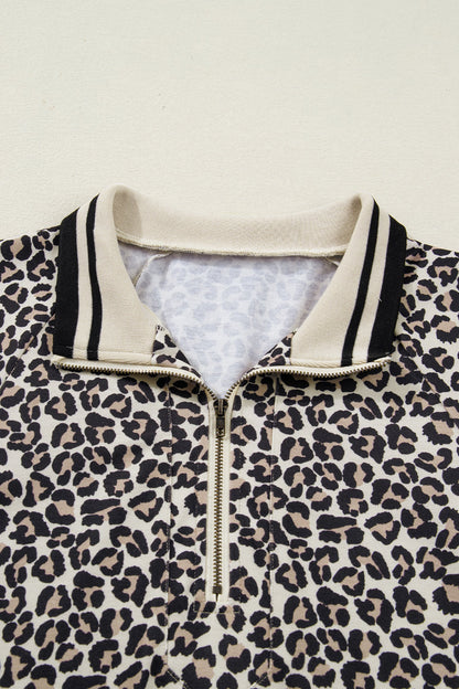 Leopard Stripe Patchwork Zip Collar Mini Dress