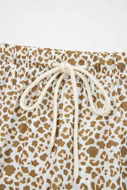 Leopard Drawstring Elastic Waist Straight Leg Pants