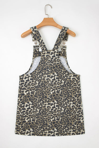Leopard Denim Pocketed Mini Dress