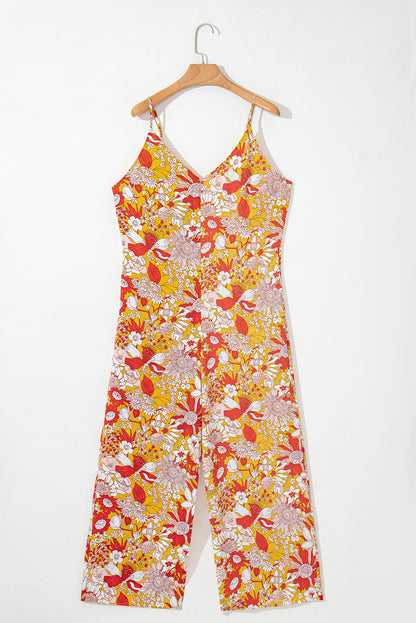 Floral Sleeveless V-Neck Wide Leg Jumpsuit