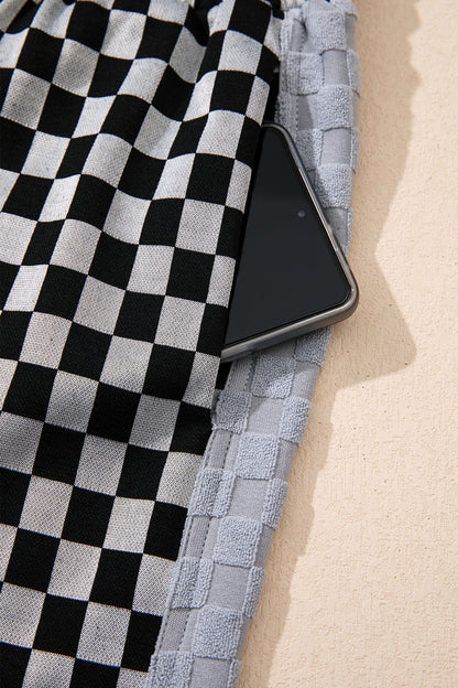 Checker Textured Patchwork Drawstring Waist Pants