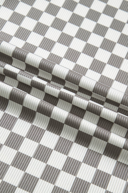 Checker Ribbed Knit Halter Tank Top