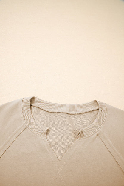 Solid Raw Edge Raglan Sleeve Side Slit Sweatshirt
